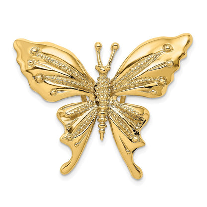 14K Gelbgold Polierter und Perlenbesetzter Schmetterling-Gleitcharm