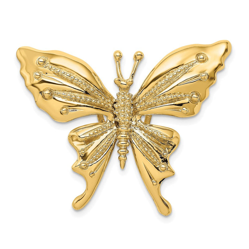 14K Gelbgold Polierter und Perlenbesetzter Schmetterling-Gleitcharm