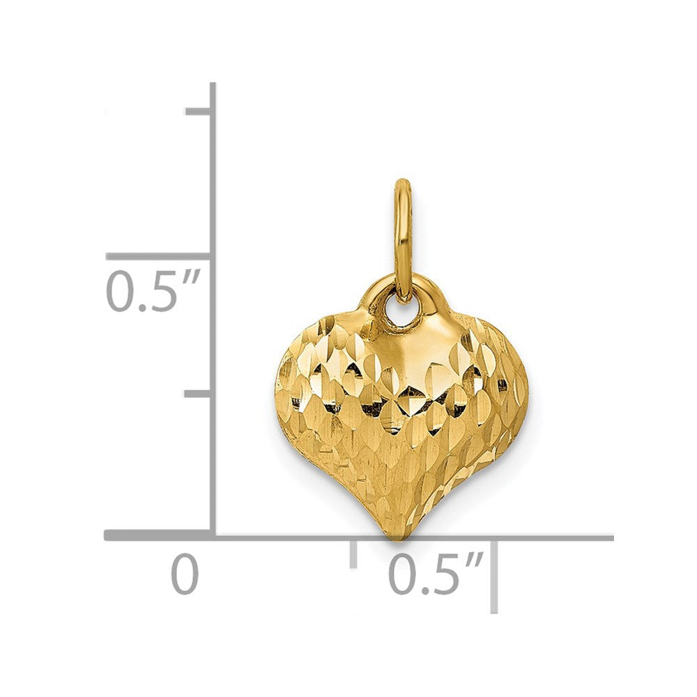 14K Gelbgold Poliert und Strukturiert 3-d Herz Anhänger