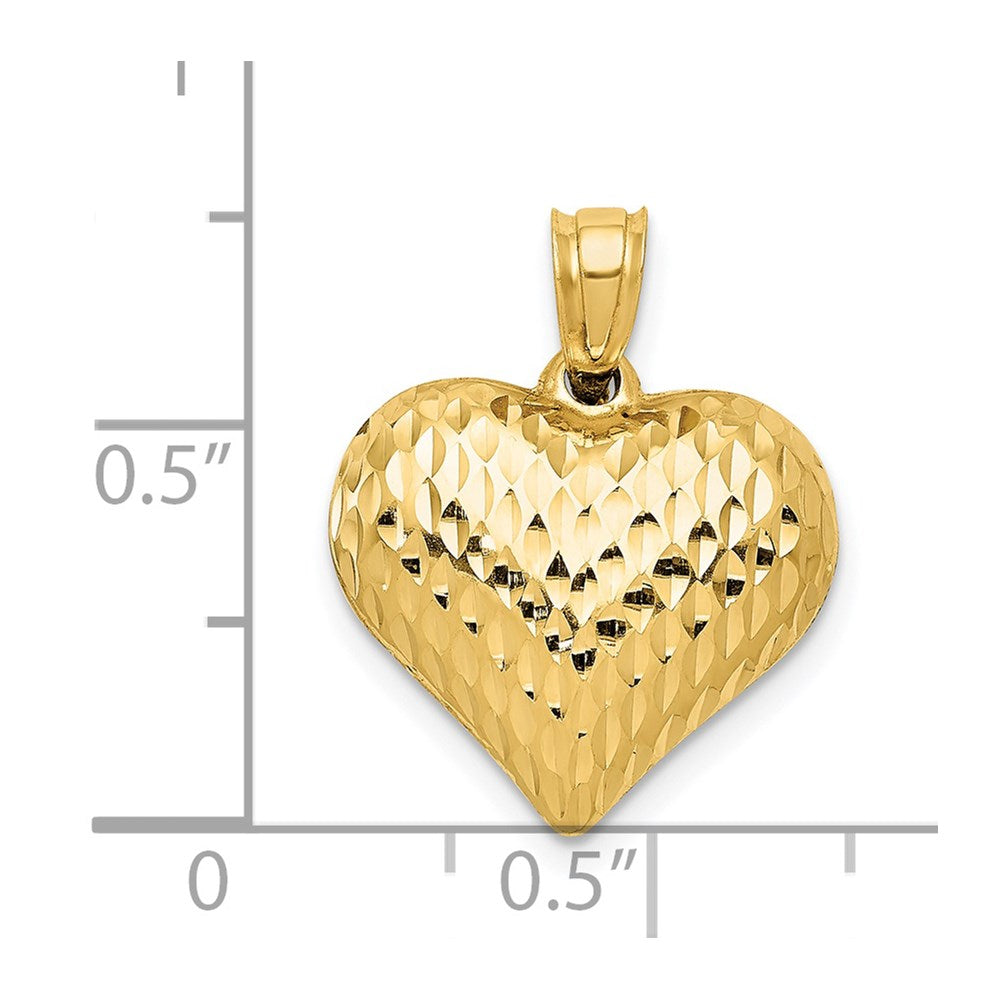 14K Gelbgold Poliert und Strukturiert 3-d Herz Anhänger