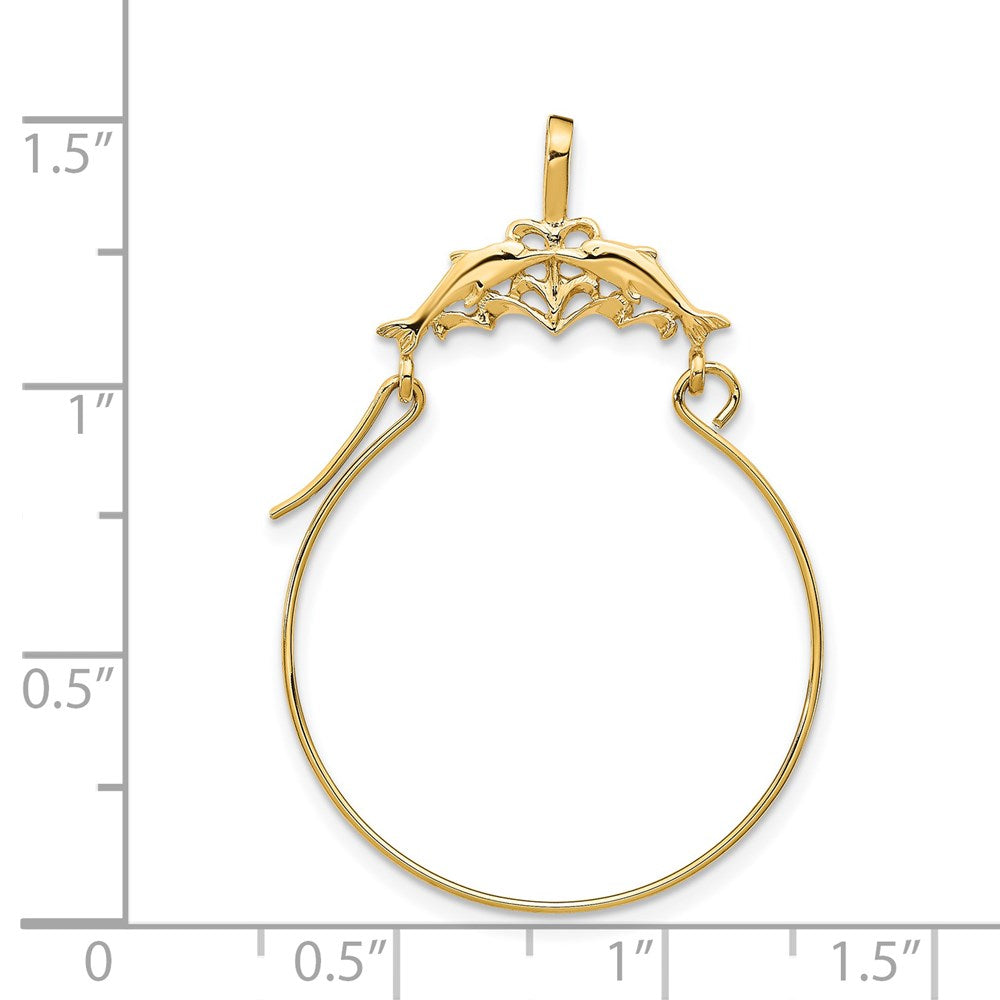 14K Gelbgold Doppelt Dolphins Charm Halter Anhänger