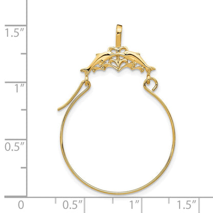 14K Gelbgold Doppelt Dolphins Charm Halter Anhänger
