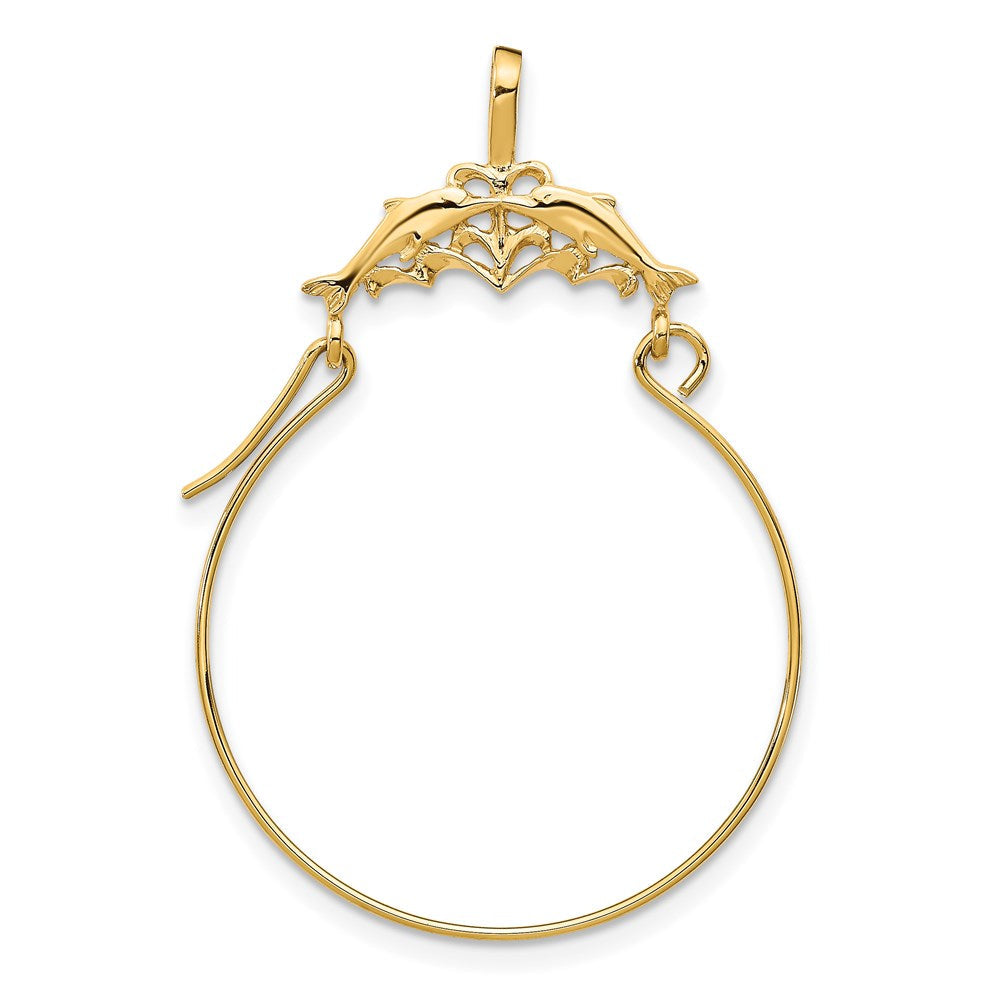 14K Gelbgold Doppelt Dolphins Charm Halter Anhänger