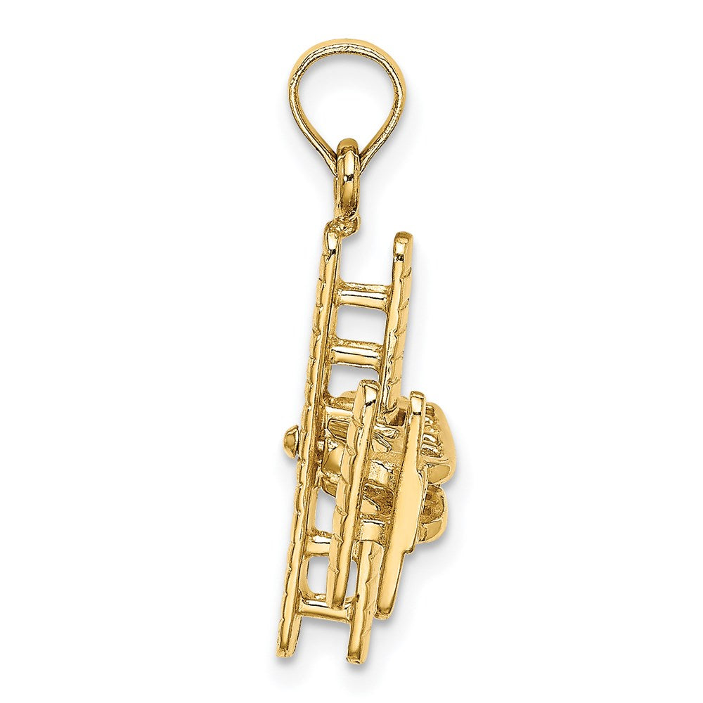 14K Gelbgold Charm Doppeldecker mit gerippten Flügeln, 3D