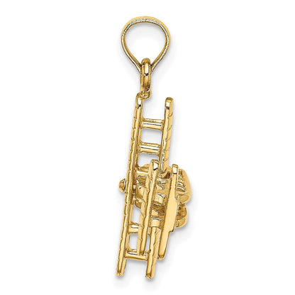 14K Gelbgold Charm Doppeldecker mit gerippten Flügeln, 3D