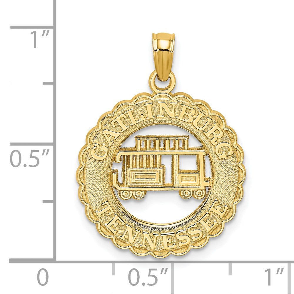 14 Karat Gelbgold Charm „GATLINBURG TENNESSEE" mit Straßenbahn im Kreis