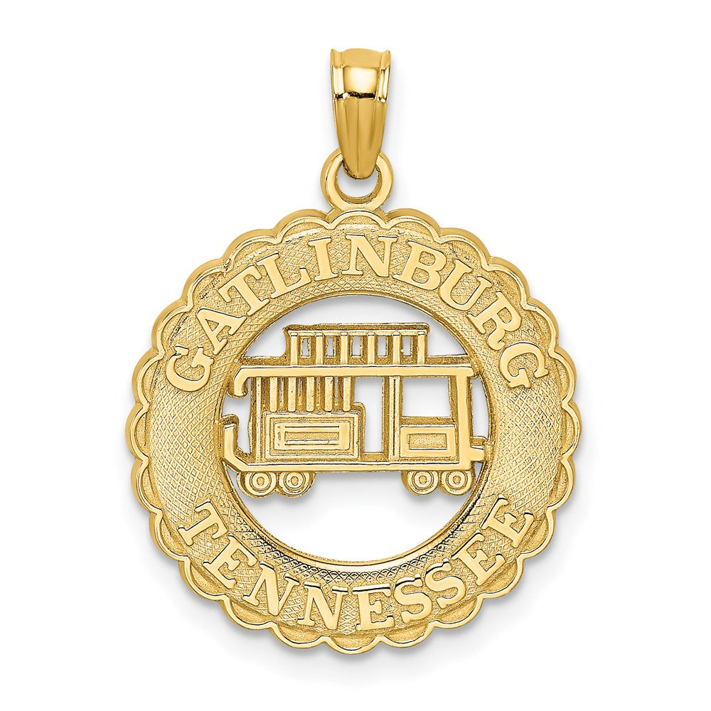 14 Karat Gelbgold Charm „GATLINBURG TENNESSEE" mit Straßenbahn im Kreis