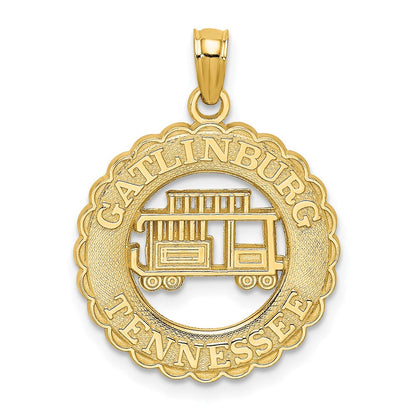 14 Karat Gelbgold Charm „GATLINBURG TENNESSEE" mit Straßenbahn im Kreis