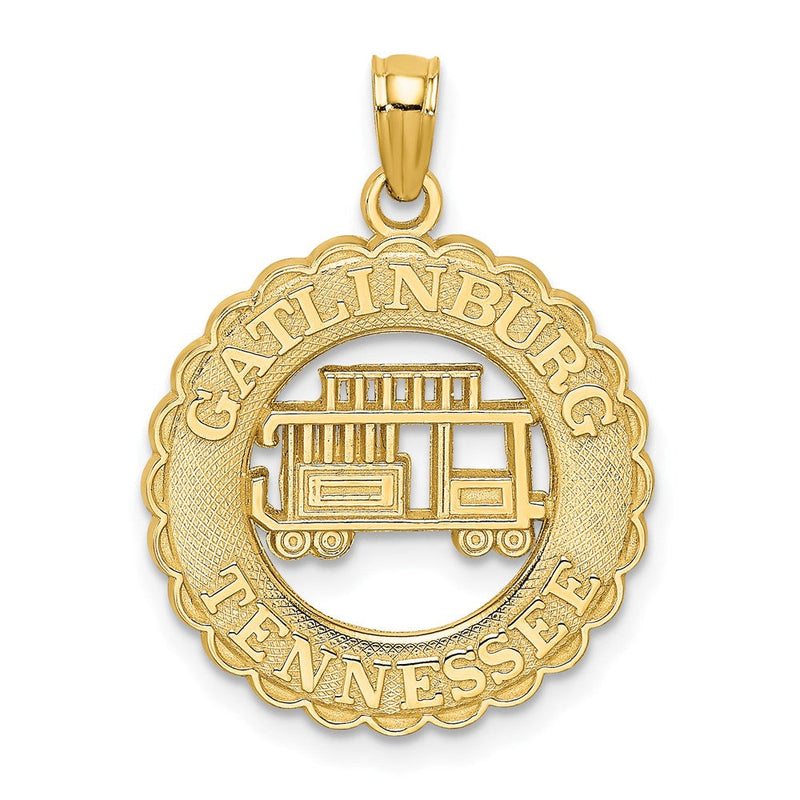 14 Karat Gelbgold Charm „GATLINBURG TENNESSEE" mit Straßenbahn im Kreis