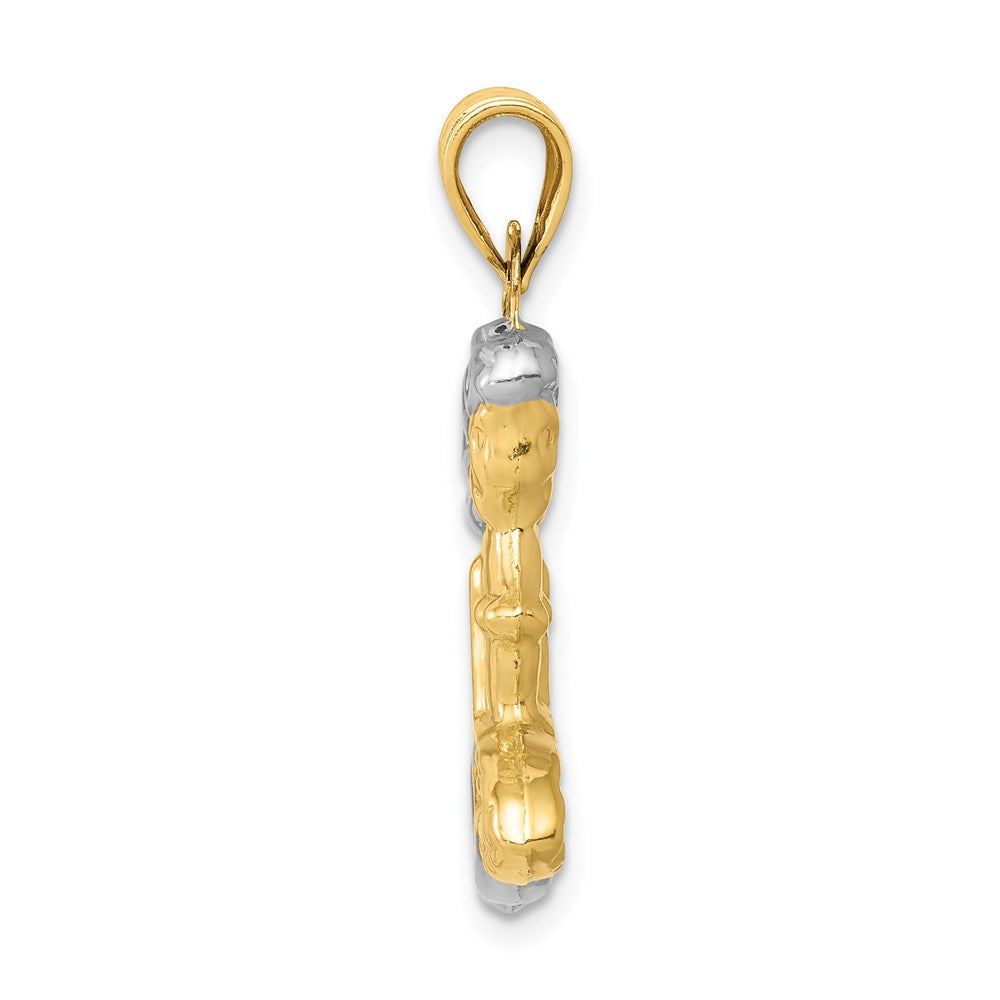 14K Gelb & Rhodium mit Weiß 3-d Meerjungfrau Anhänger