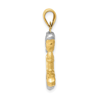 14K Gelb & Rhodium mit Weiß 3-d Meerjungfrau Anhänger