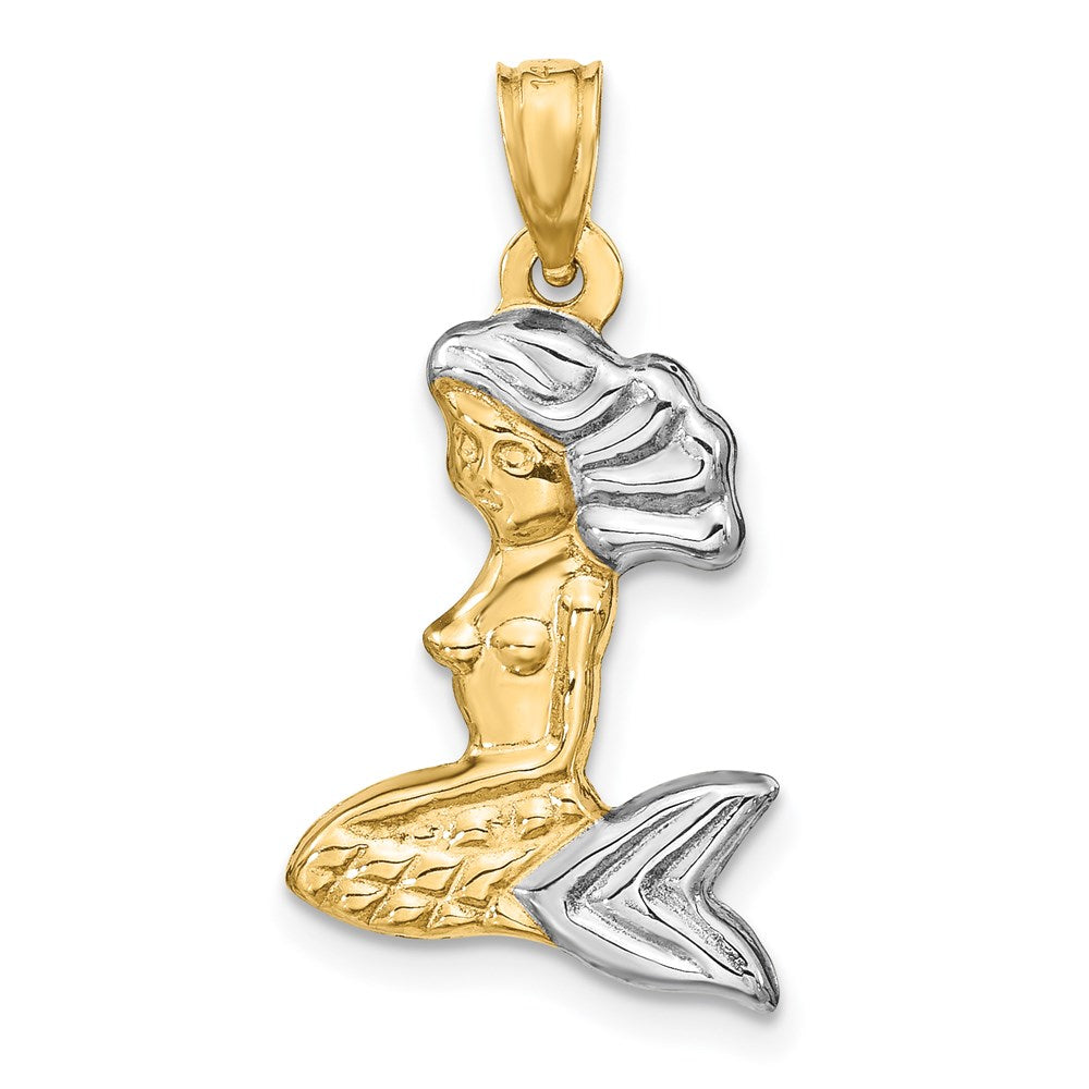 14K Gelb & Rhodium mit Weiß 3-d Meerjungfrau Anhänger