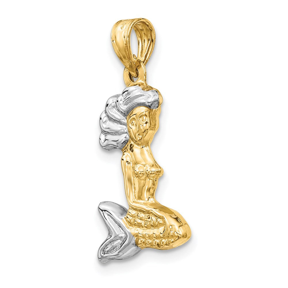 14K Gelb & Rhodium mit Weiß 3-d Meerjungfrau Anhänger