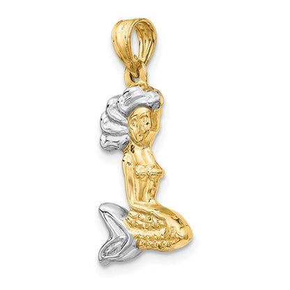 14K Gelb & Rhodium mit Weiß 3-d Meerjungfrau Anhänger