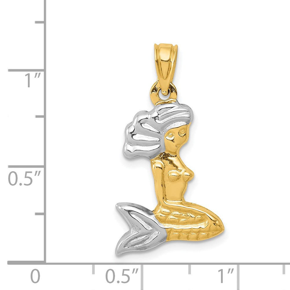 14K Gelb & Rhodium mit Weiß 3-d Meerjungfrau Anhänger