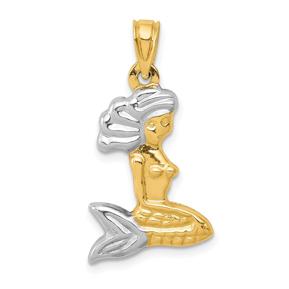 14K Gelb & Rhodium mit Weiß 3-d Meerjungfrau Anhänger