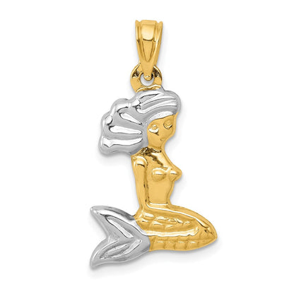 14K Gelb & Rhodium mit Weiß 3-d Meerjungfrau Anhänger