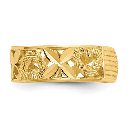 14K Gelbgold Diamantiert X & Herz Zehenring
