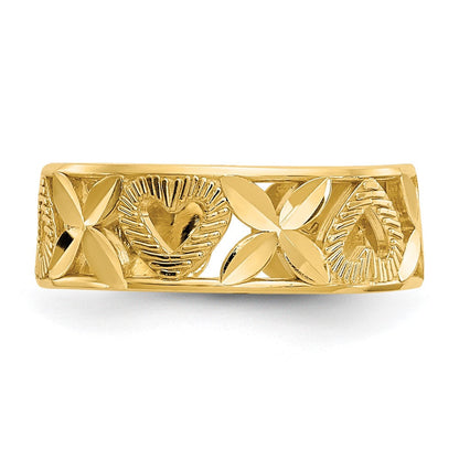 14K Gelbgold Diamantiert X & Herz Zehenring