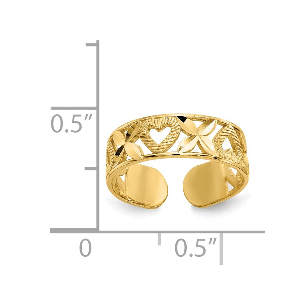 14K Gelbgold Diamantiert X & Herz Zehenring