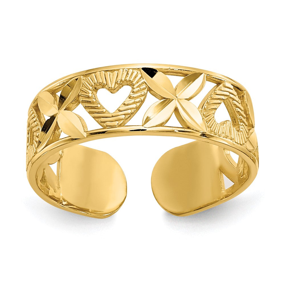 14K Gelbgold Diamantiert X & Herz Zehenring