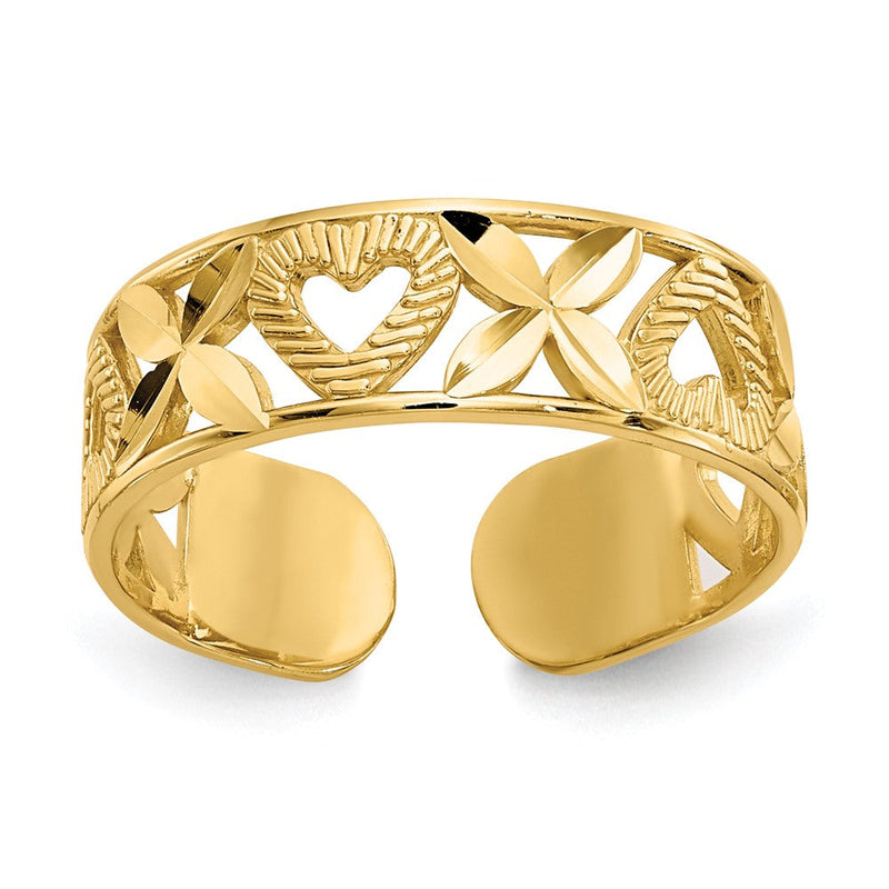 14K Gelbgold Diamantiert X & Herz Zehenring