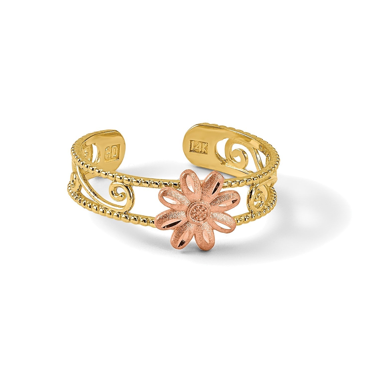 14K Bicolor Blume Zehenring