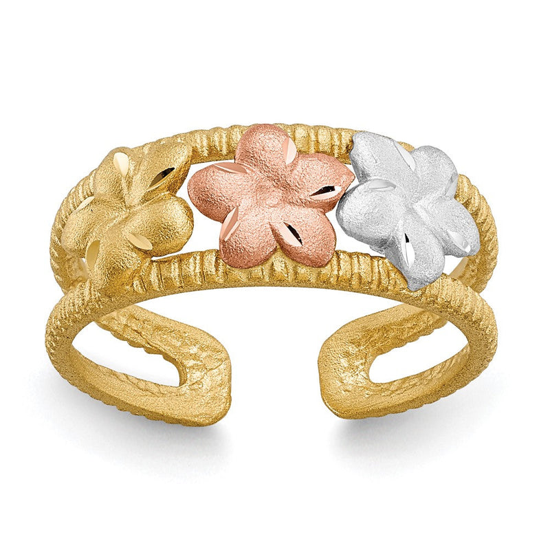 14K Zweifarbiger Gold- & Rhodium-Zehenring mit Plumeria-Motiv