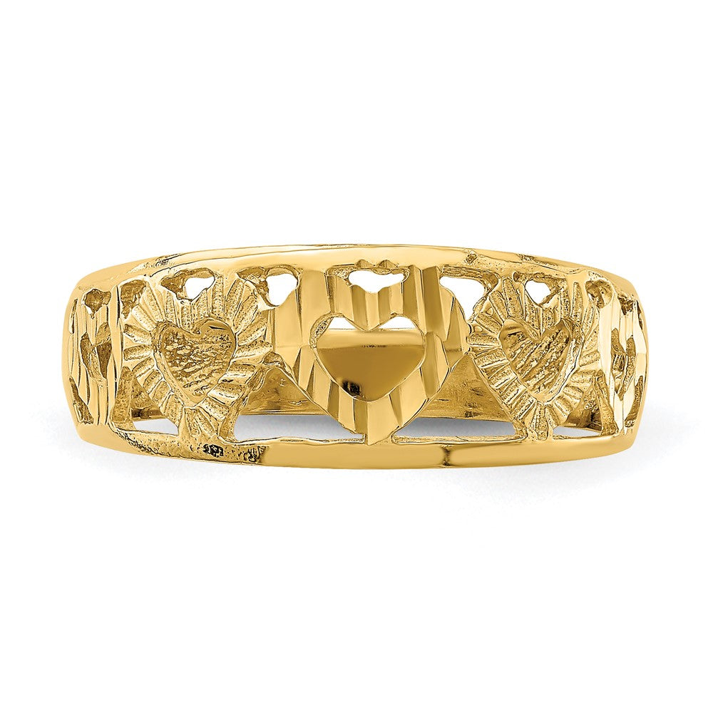 14K Gelbgold Ring mit Diamantschliff und 5 Herzen