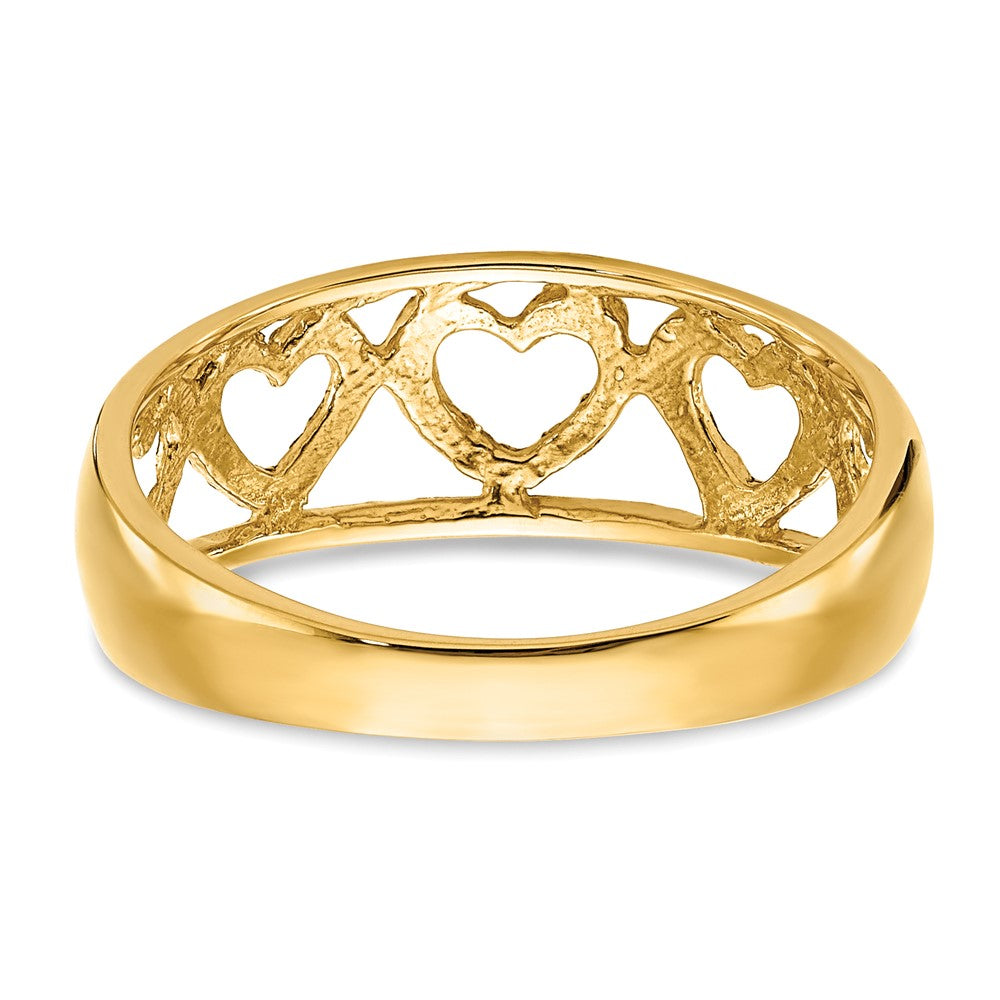 14K Gelbgold Ring mit Diamantschliff und 5 Herzen