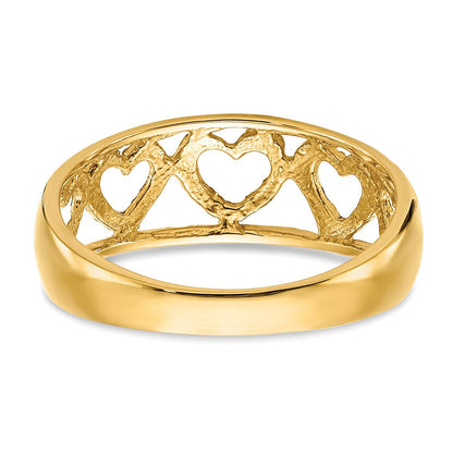 14K Gelbgold Ring mit Diamantschliff und 5 Herzen