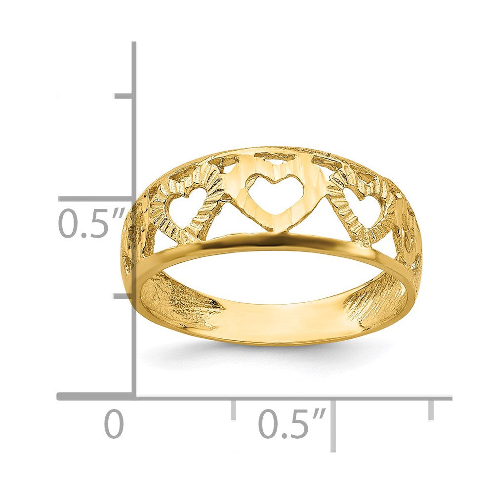 14K Gelbgold Ring mit Diamantschliff und 5 Herzen