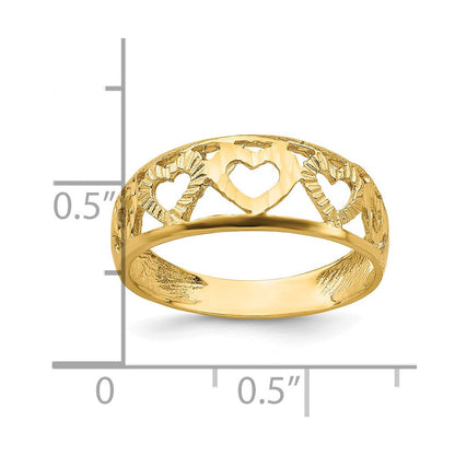 14K Gelbgold Ring mit Diamantschliff und 5 Herzen