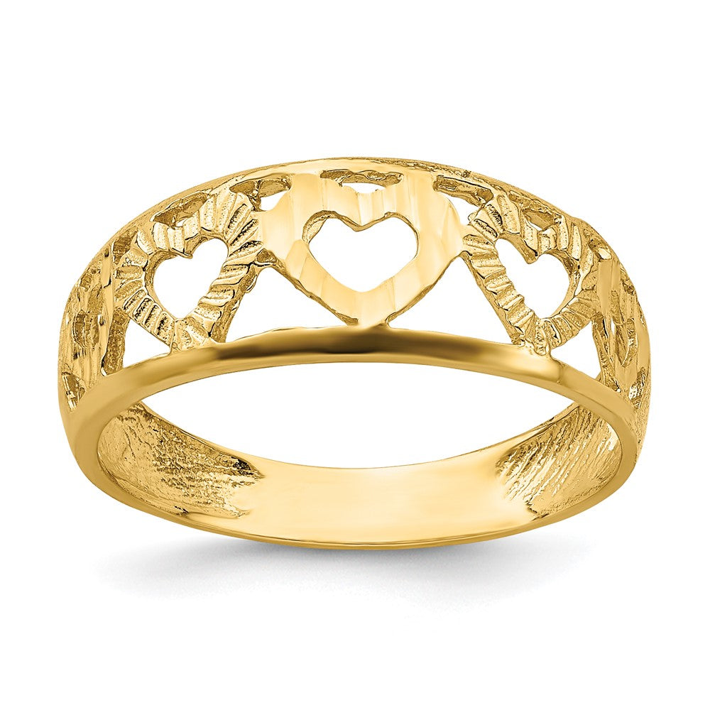 14K Gelbgold Ring mit Diamantschliff und 5 Herzen