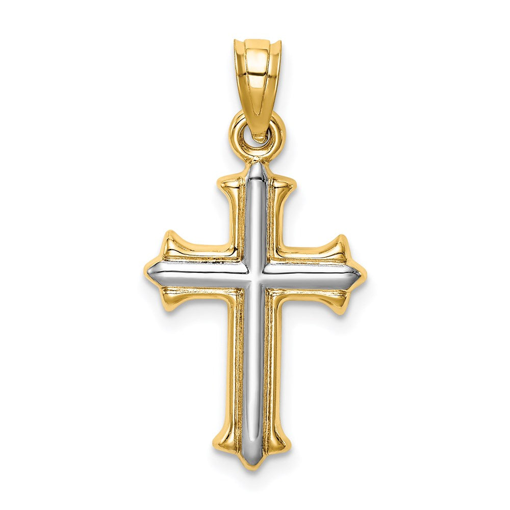 14K Gelb & Rhodium mit Rhodium Wendbar Hohl Kreuz Anhänger