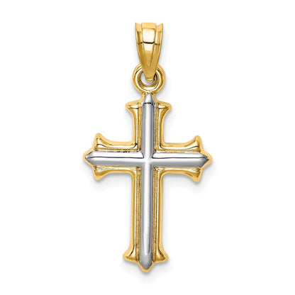 14K Gelb & Rhodium mit Rhodium Wendbar Hohl Kreuz Anhänger