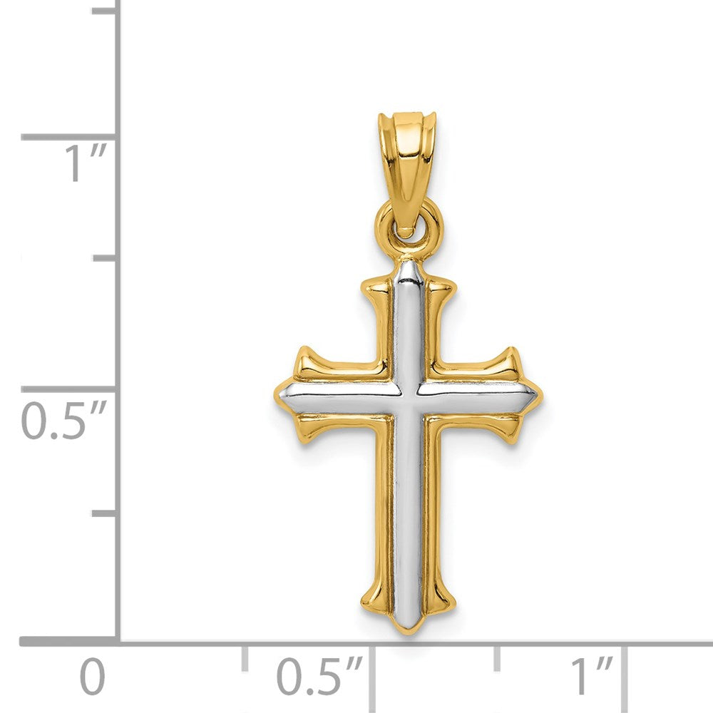 14K Gelb & Rhodium mit Rhodium Wendbar Hohl Kreuz Anhänger