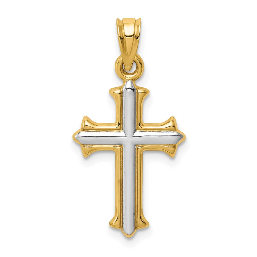 14K Gelb & Rhodium mit Rhodium Wendbar Hohl Kreuz Anhänger