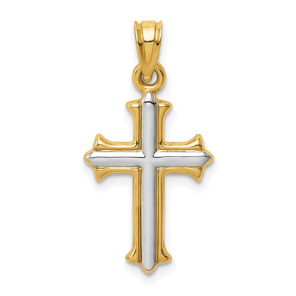 14K Gelb & Rhodium mit Rhodium Wendbar Hohl Kreuz Anhänger