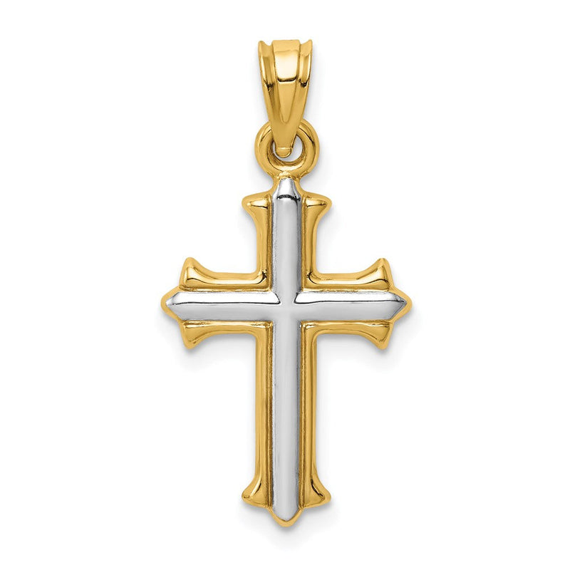 14K Gelb & Rhodium mit Rhodium Wendbar Hohl Kreuz Anhänger
