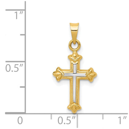 14K Gelb & Rhodium mit Rhodium Hohl Kreuz Charm