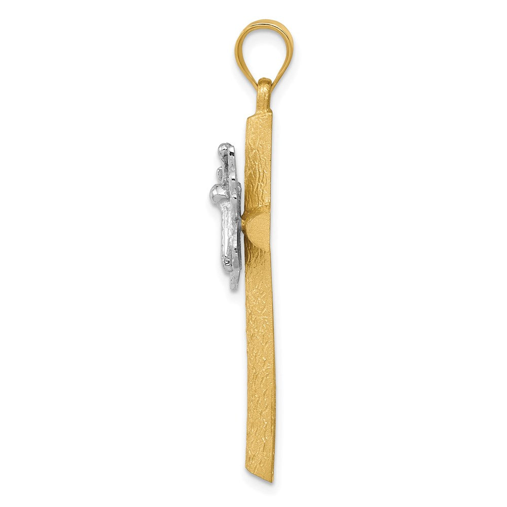 14K Bicolor Gold Kreuz-Anhänger mit Schmetterling