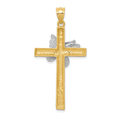 14K Bicolor Gold Kreuz-Anhänger mit Schmetterling