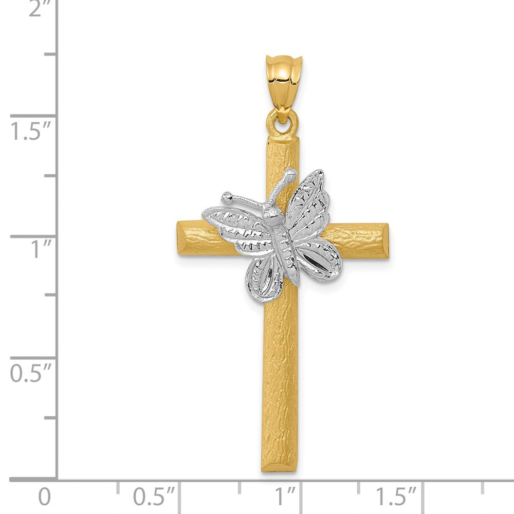 14K Bicolor Gold Kreuz-Anhänger mit Schmetterling