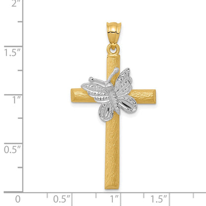 14K Bicolor Gold Kreuz-Anhänger mit Schmetterling