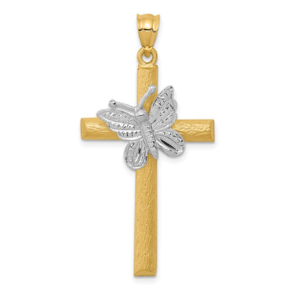 14K Bicolor Gold Kreuz-Anhänger mit Schmetterling