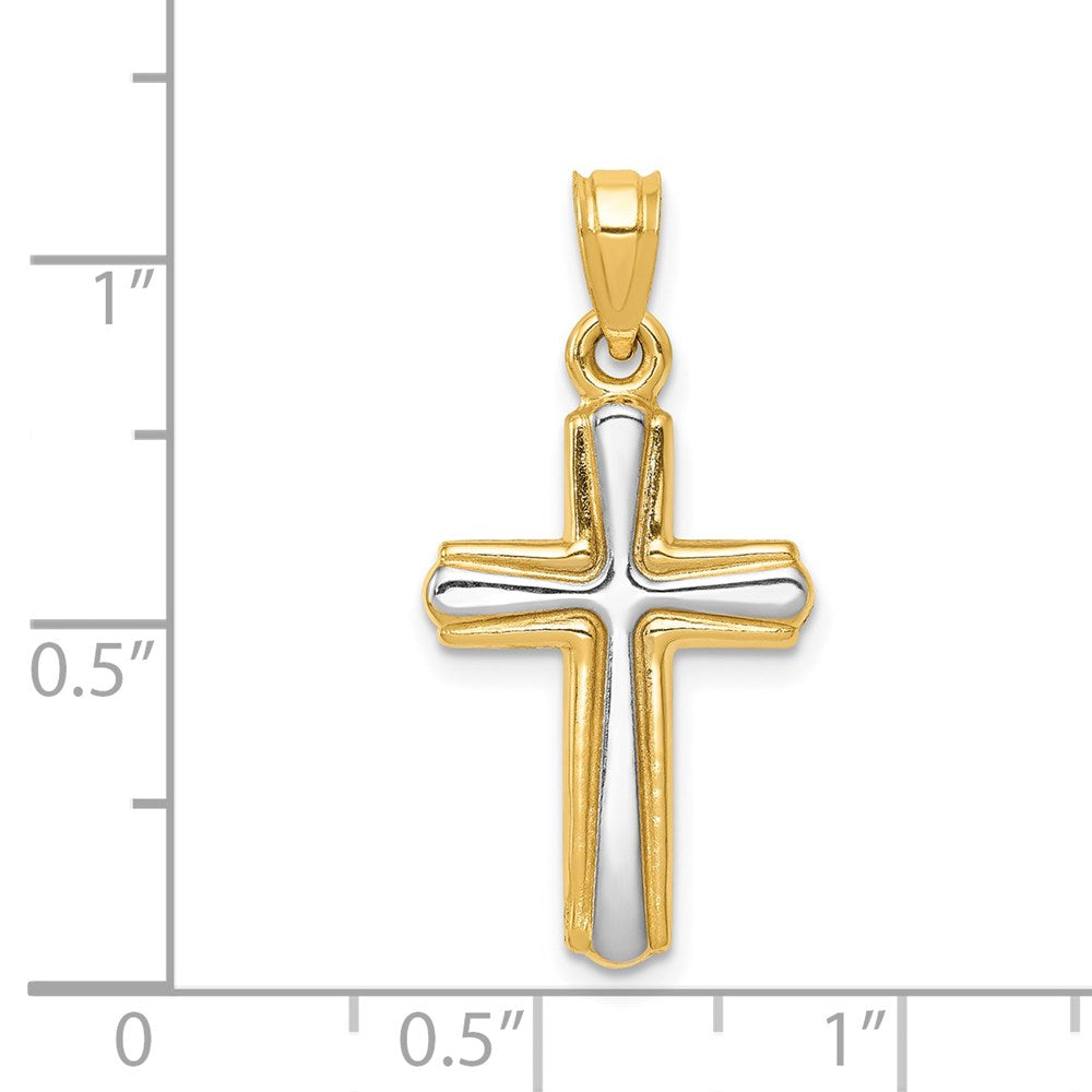 14K Gelb & Rhodium mit Rhodium Kreuz Anhänger