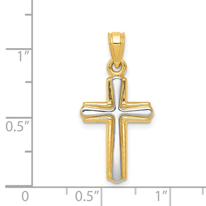 14K Gelb & Rhodium mit Rhodium Kreuz Anhänger