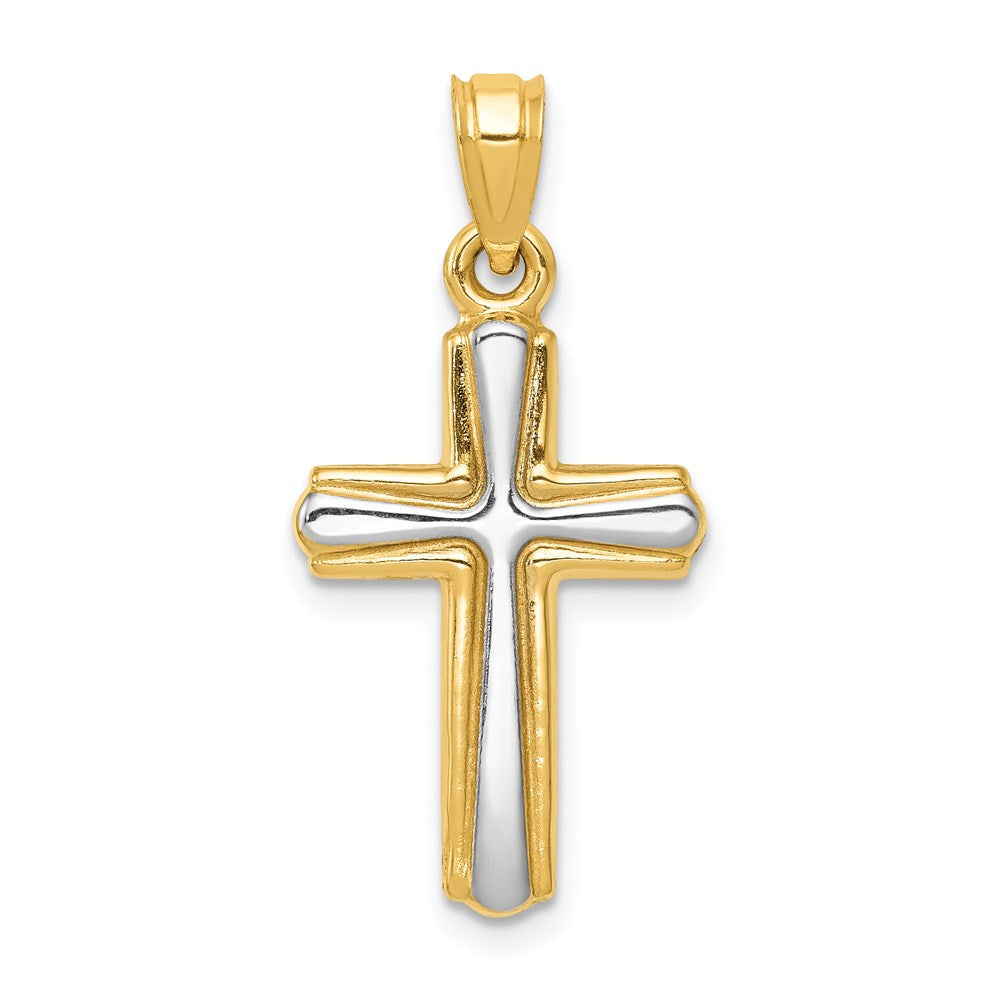 14K Gelb & Rhodium mit Rhodium Kreuz Anhänger