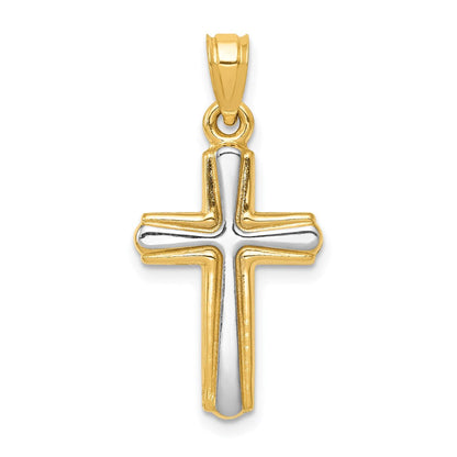 14K Gelb & Rhodium mit Rhodium Kreuz Anhänger